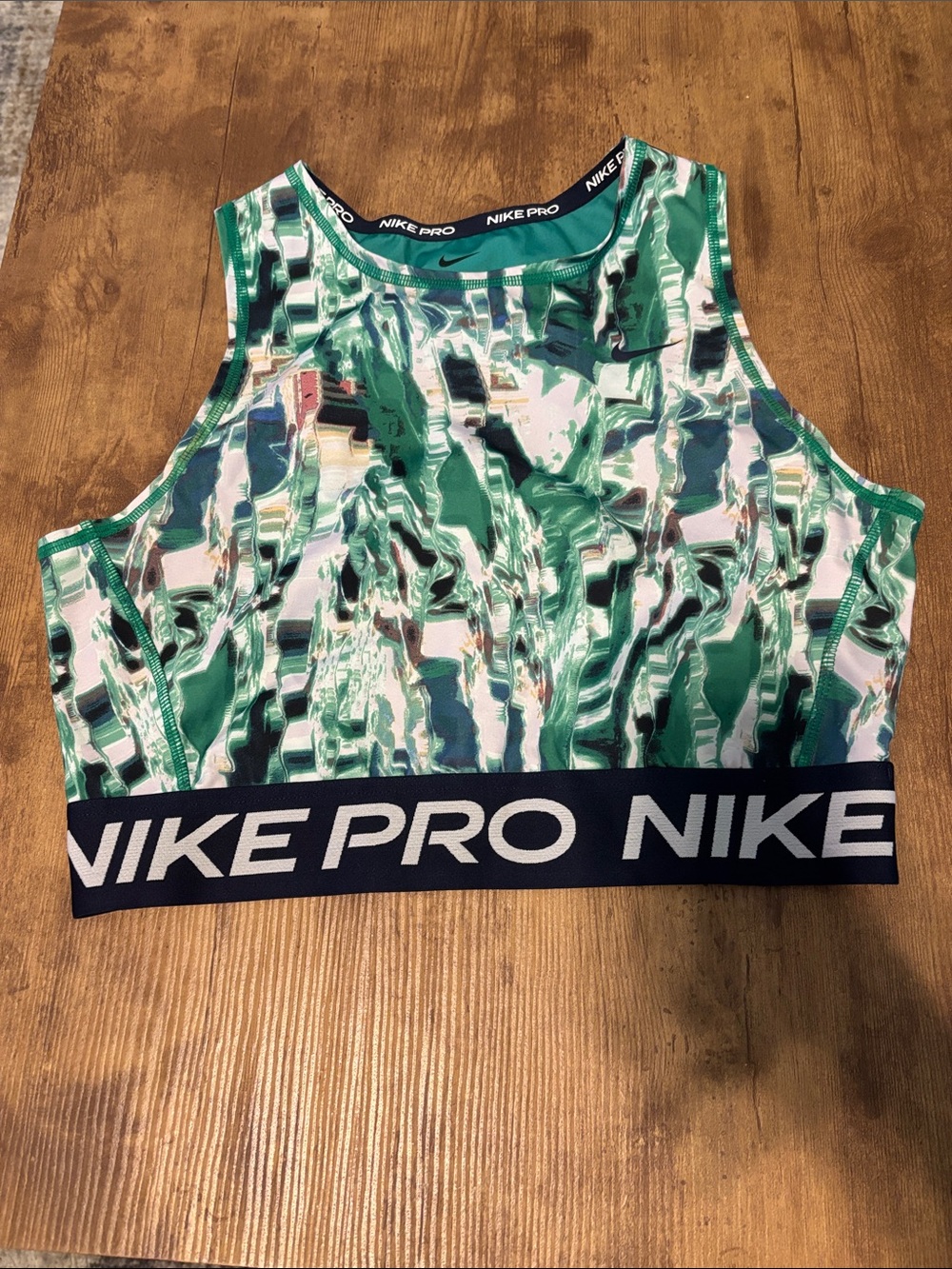 Nike Green and White Abstract Crop Tank Top